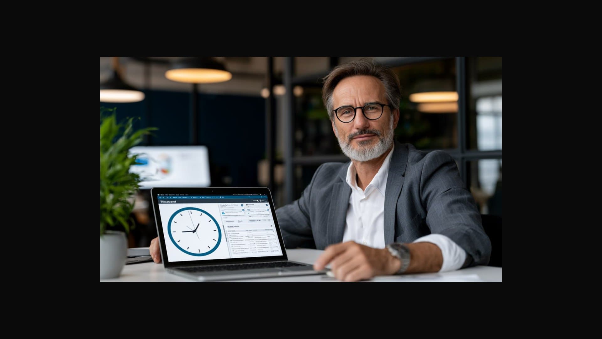 Business owner reclaiming time with AI automation, modern London office
