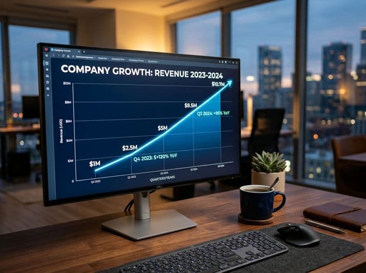 SEO results line chart showing organic traffic growth from 2,000 to 6,700 monthly visitors after AI keyword research implementation